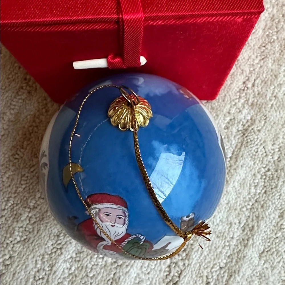 Vintage Pier 1 Li Bien Glass Inside Painted Christmas Ornament Santa Reindeer 98